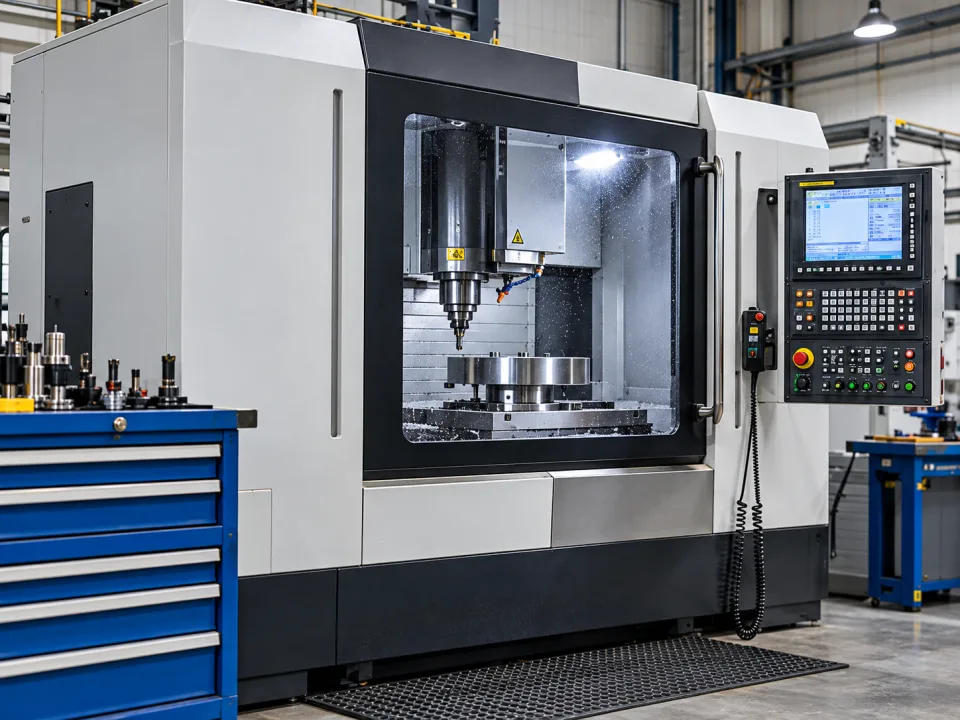 CNC machining centre shown in its workshop setting